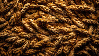 Close-up of wheat whole grain background. Top view. Generative AI