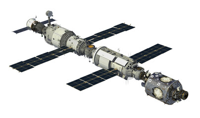 International Space Station On White Background. 3D Illustration.