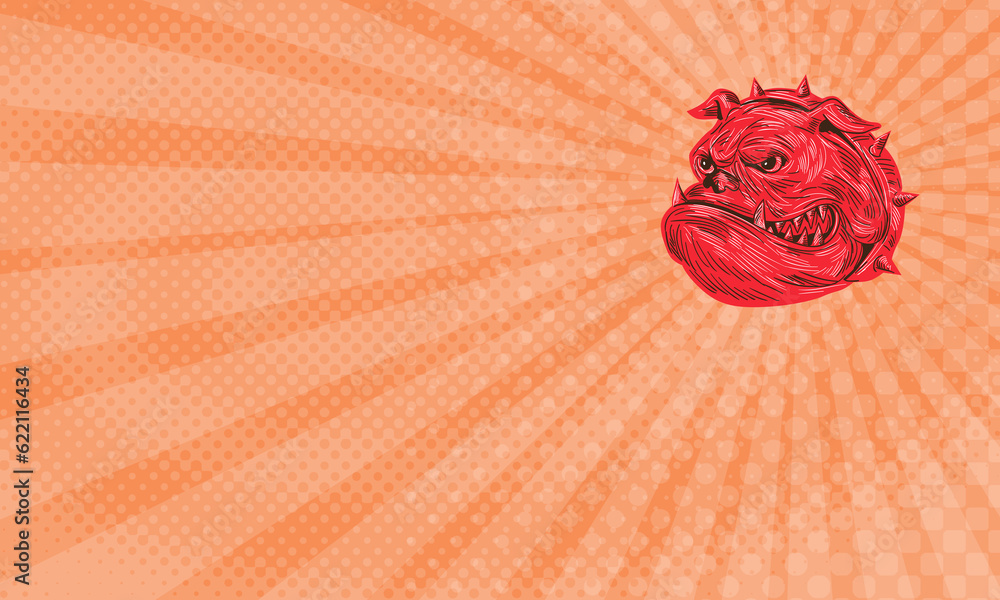 Poster business card showing drawing sketch style illustration of a head of an angry bulldog showing sharp 