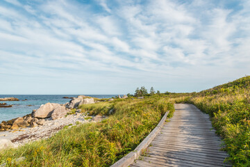 Fototapeta na wymiar Boardwalk at Keji Seaside trail (South Shore, Nova Scotia, Canada)