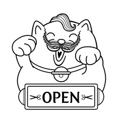 Open sign illustration style beckoning cat barber shop.
