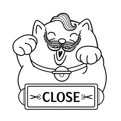 Close sign illustration logo style lucky cat barber shop.