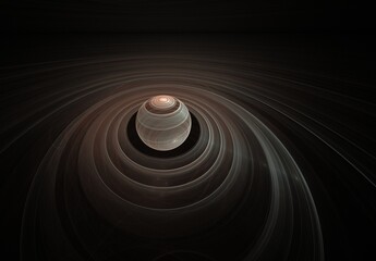 Brown striped planet in 3D with Saturn's rings in outer space, the color of coffee with milk