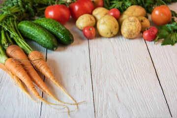 Close up of various freshly grown raw vegetables
