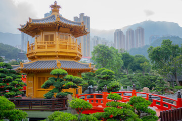 Nan Lian Garden, Chinese classical garden, Golden Pavilion of Perfection in Nan Lian Garden, Hong Kong.