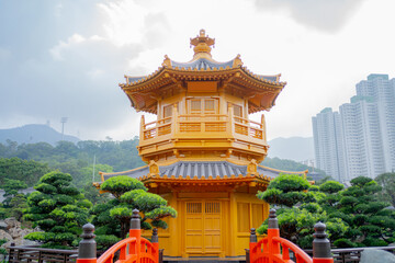 Nan Lian Garden, Chinese classical garden, Golden Pavilion of Perfection in Nan Lian Garden, Hong Kong.