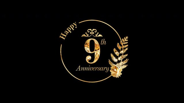 Happy 9th Anniversary Greetings in Gold Style.