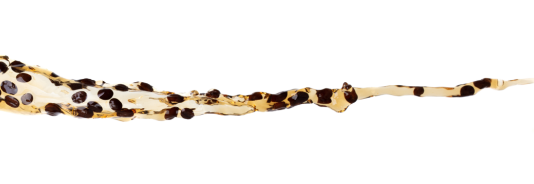 Coffee drink water mix bean seed fall pouring down form line of espresso black coffee splashes drop roasted coffee bean attack fluttering in air, stop motion freeze. Splash water drink seed texture