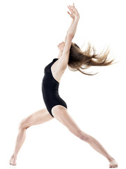 Fototapeta na wymiar one caucasian woman dancer dancing in studio isolated on white background