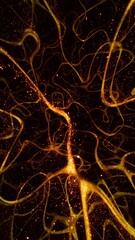 Abstract surreal orange golden particle and liquid shapes luxury background. Vertical 3D illustration backdrop. Warm exclusive elegance product copy space showcase. Festive Christmas and lounge decor.