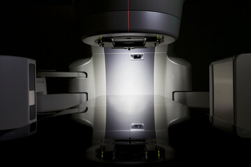 Detail of an ultra modern medical x-ray linear accelerator used in oncology.