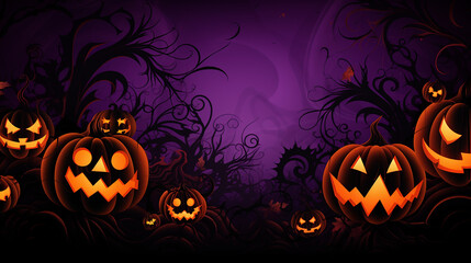 Halloween background with pumpkins, jack-o-lanterns