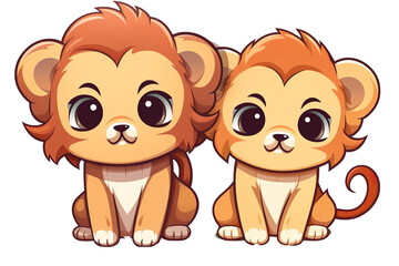 kawaii Lions sticker image, in the style of kawaii art, meme art isolated PNG