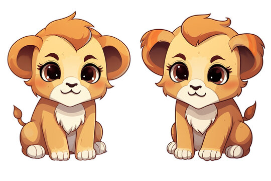 kawaii Lions sticker image, in the style of kawaii art, meme art isolated PNG