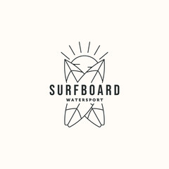 twin surfboard sun line art logo vector minimalist illustration design, double surfboard standing in the summer symbol design