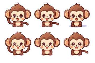 kawaii monkeys sticker image, in the style of kawaii art, meme art isolated PNG