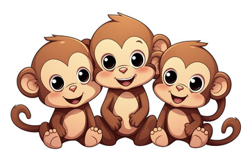 kawaii monkeys sticker image, in the style of kawaii art, meme art isolated PNG