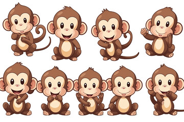 Naklejka premium kawaii monkeys sticker image, in the style of kawaii art, meme art isolated PNG
