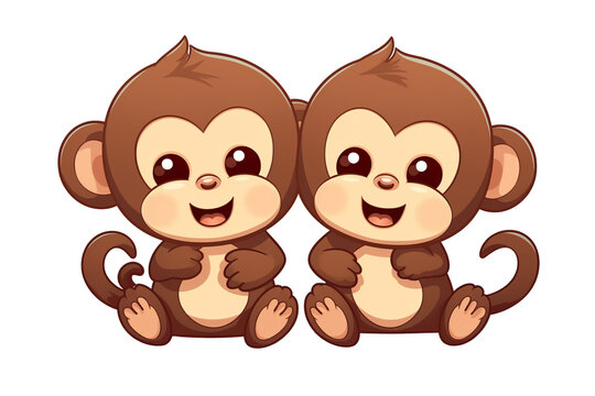 kawaii monkeys sticker image, in the style of kawaii art, meme art isolated PNG