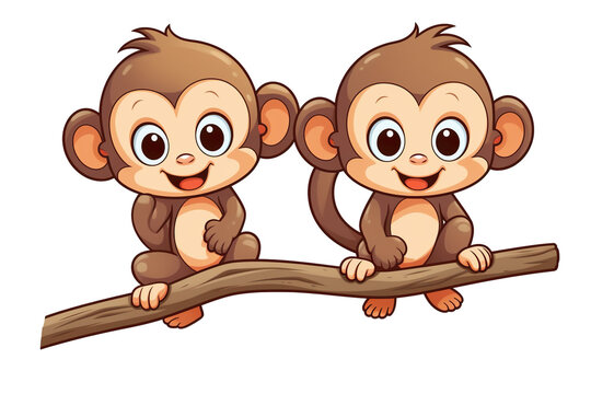 kawaii monkeys sticker image, in the style of kawaii art, meme art isolated PNG