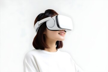 VRゴーグルをつける女性　白背景　with generative ai