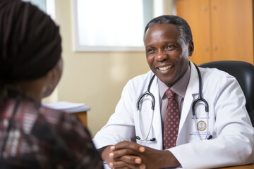 African doctor explaining diagnosis to patient