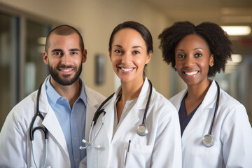 Portrait of happy doctor standing with nurse at the hospital