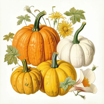 Set pumpkin, watercolor hand drawing illustration. Autumn harvest. generative ai