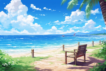 Fototapeta na wymiar Generative AI. anime style beautiful beach background