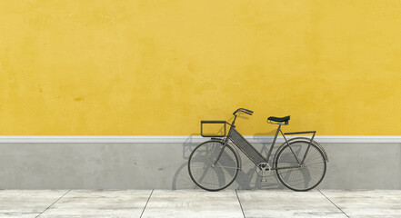 Fototapeta na wymiar Yellow and gray wall with vintage bicycle - 3d rendering