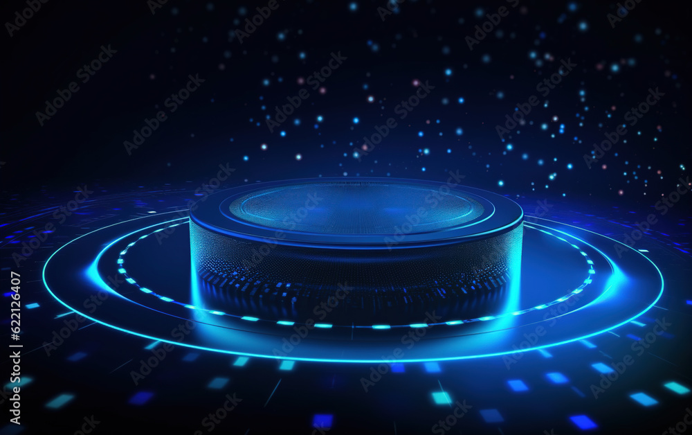 Poster glowing technology circle background,created with generative ai tecnology.