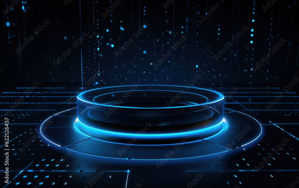 Poster glowing technology circle background,created with generative ai tecnology.