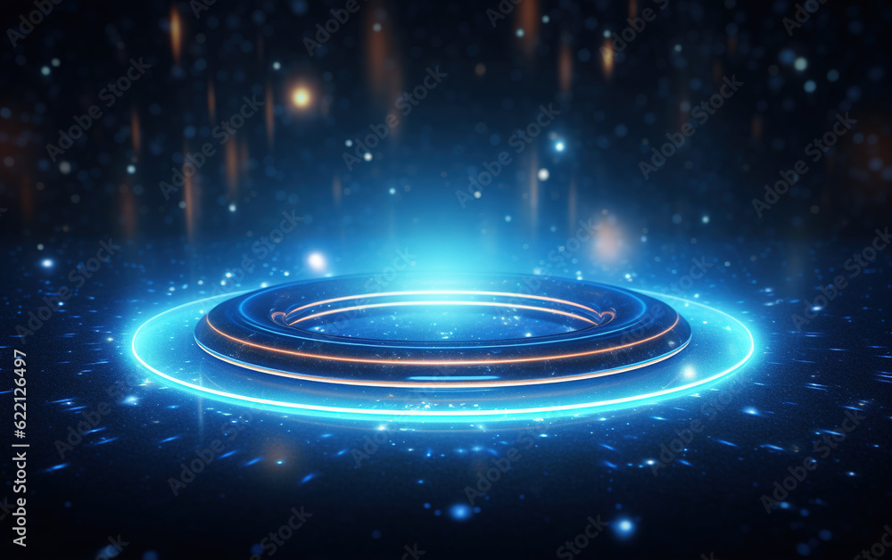 Poster glowing technology circle background,created with generative ai tecnology.