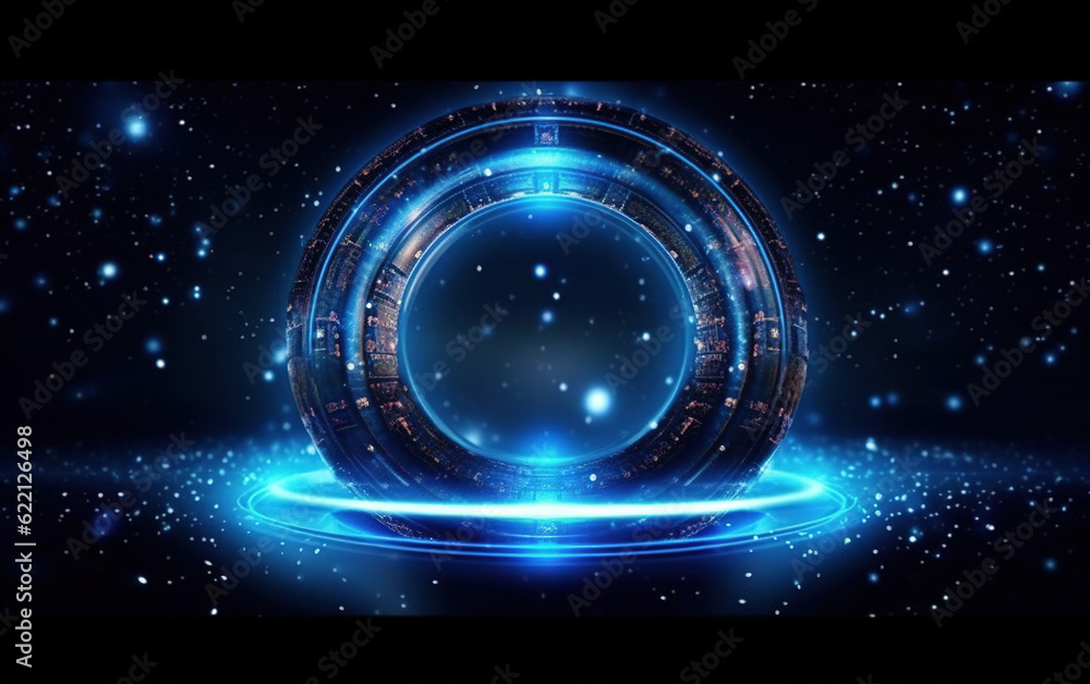 Sticker glowing technology circle background,created with generative ai tecnology.