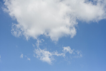 Big white fluffy cumulous clouds on blue sky