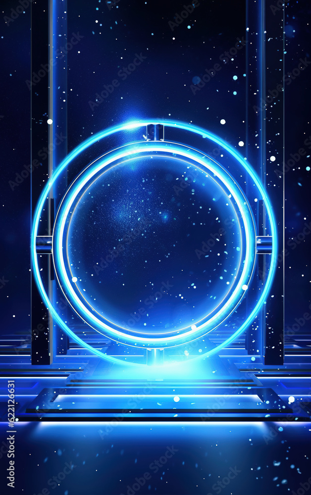 Sticker glowing technology circle background,created with generative ai tecnology.