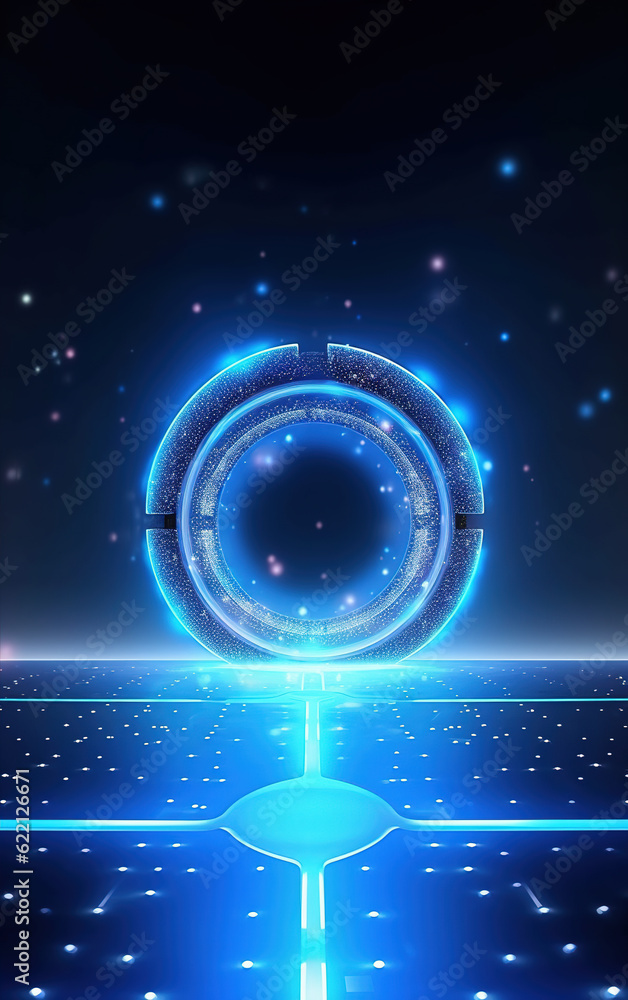 Sticker glowing technology circle background,created with generative ai tecnology.