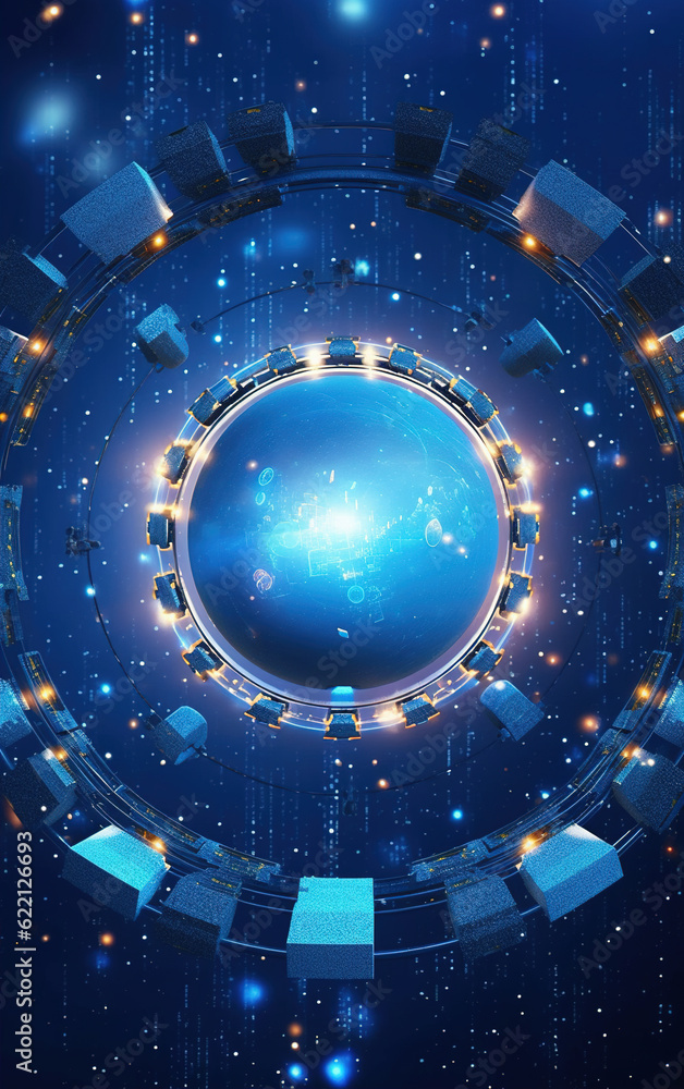 Poster glowing technology circle background,created with generative ai tecnology.