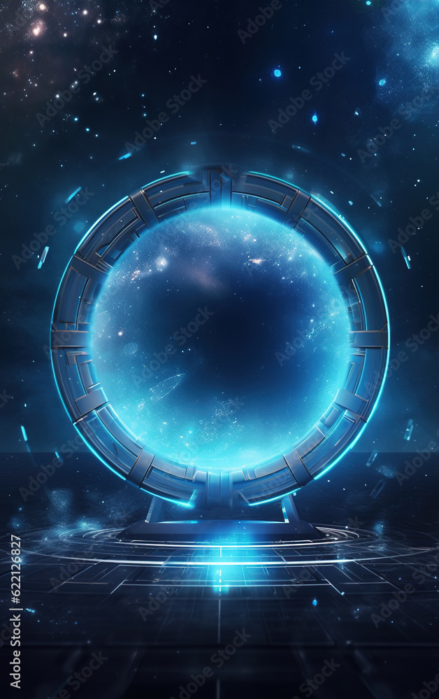 Poster glowing technology circle background,created with generative ai tecnology.