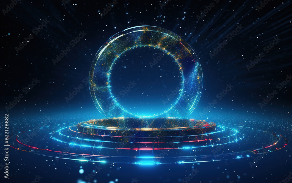 Poster glowing technology circle background,created with generative ai tecnology.