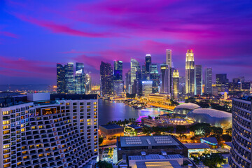 Fototapeta na wymiar Singapore Financial District skyline at dusk.