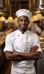 African young gourmet chef posing in a restaurant