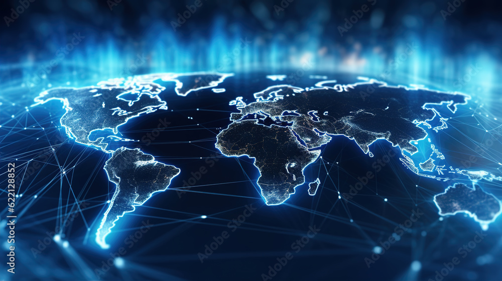 Aufkleber glowing world map background,created with generative ai tecnology.
