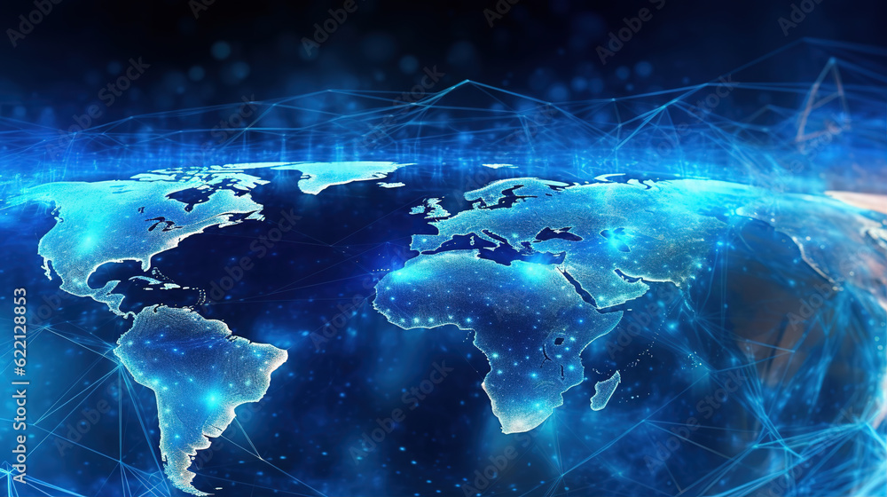 Aufkleber glowing world map background,created with generative ai tecnology.