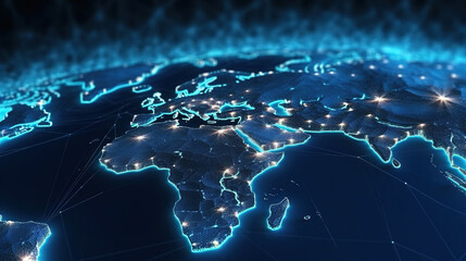 Naklejka premium Glowing World map background,created with generative ai tecnology.