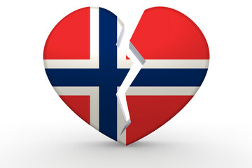 Obraz premium Broken white heart shape with Norway flag, 3D rendering
