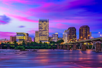 Richmond, Virginia, USA downtown skyline on the James River.