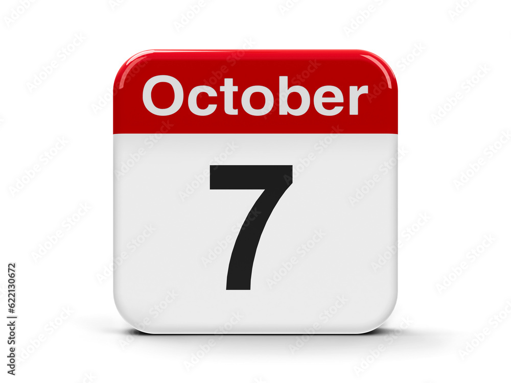 Poster calendar web button - the seventh of october, three-dimensional rendering, 3d illustration