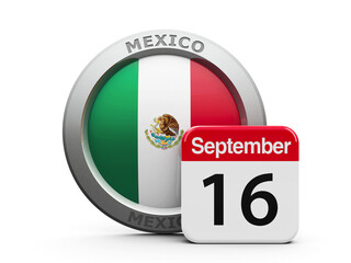 Emblem of Mexico with calendar button - The Sixteenth of September - represents the Mexico Independence Day, three-dimensional rendering, 3D illustration - Powered by Adobe