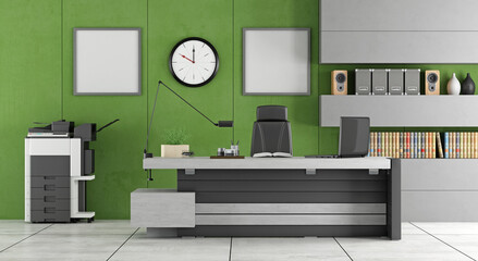 Green and gray contemporary office - 3d rendering